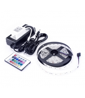 ZESTAW TAŚMA LED+ZASILACZ 12V+STEROWNIK 72W DC 5050 300LED/5M IP65 MULTIKOLOR gw.3y. BEMKO D87-ZW-5050-300-IP65-RGB