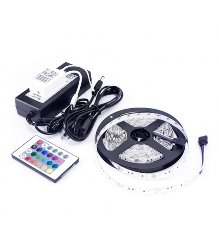 ZESTAW TAŚMA LED+ZASILACZ 12V+STEROWNIK 72W DC 5050 300LED/5M IP65 MULTIKOLOR gw.3y. BEMKO D87-ZW-5050-300-IP65-RGB