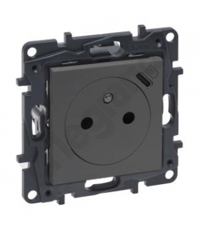 Niloe Step Gniazdo 2P+Z 16 A - 230 V + ładowarka USB typ C - 1500 mA - z przesłoną, zaciski automatyczne - Stalowe Legrand 86343