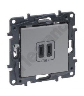 Niloe Step Podwójne gniazdo ładowania USB typ C+C - 5 V - 3000 mA - Aluminium Legrand 863339