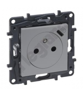 Niloe Step Gniazdo 2P+Z 16 A - 230 V + ładowarka USB typ C - 1500 mA - z przesłoną, zaciski automatyczne - Aluminium Legrand 863