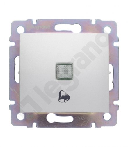 Valena Przycisk jednobieg. podświetlany 12V z symb. dzwonka 10A-250V ALUMINIUM Legrand 770115
