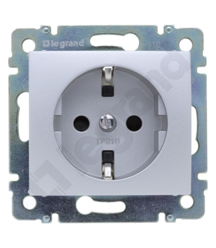 Valena Gniazdo pojedyncze 2P+Z SCHUKO z przesłoną 16A-250V ALUMINIUM Legrand 770121