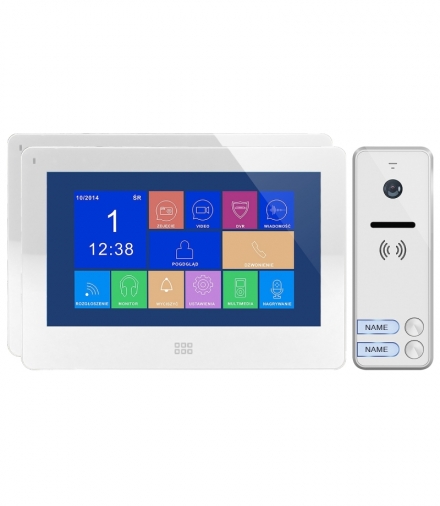 Zestaw wideodomofonowy 2-rodzinny, bezsłuchawkowy kolor, LCD 7", dotykowy, menu OSD, pamięć, gniazdo na kartę SD, DVR, sterowani