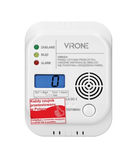 Bateryjny czujnik tlenku węgla z przyciskiem TEST - Testowany w Polsce Orno DC-1-TEST