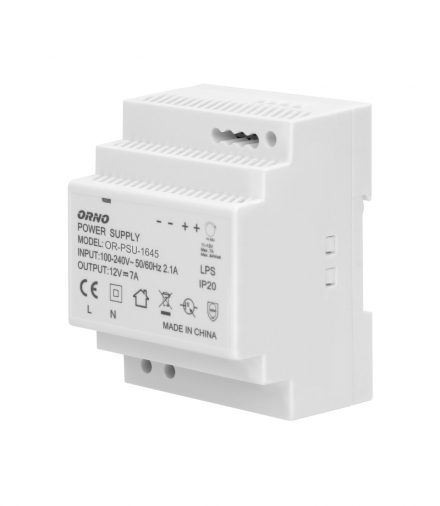 Zasilacz na szynę DIN 12VDC, 7A, 84W, szerokość 4 moduły Orno OR-PSU-1645