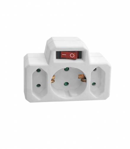 Rozgałęźnik 1x2P+Z (Schuko), 2x2P/II z włącznikiem, biały Orno OR-AE-13191(GS)