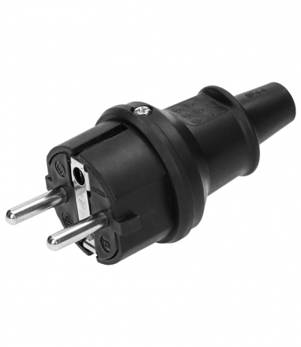 Wtyczka Uni-Schuko mini, Guma, czarna, IP44, 16A, 230V, 25 sztuk Orno OR-AE-13222/25