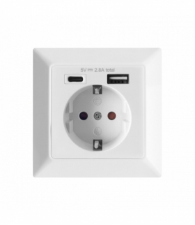 Gniazdo pojedyncze 2P+Z (Schuko), USB-A + USB-C, wyjście 5VDC, max 2,8A Orno OR-AE-13232(GS)