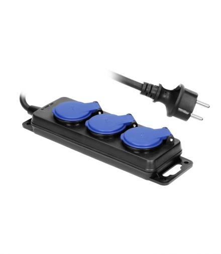Przedłużacz warsztatowy bryzgoszczelny IP44, 3 gniazda 2P+Z IP44, przewód gumowy, H05RR-F 3x1,5mm², długość 5m Orno OR-AE-13158/