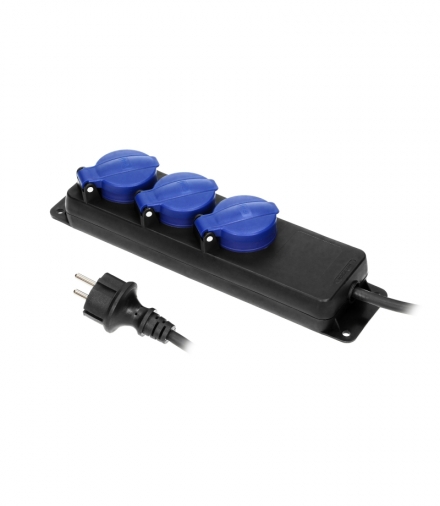 Przedłużacz warsztatowy bryzgoszczelny IP44, 3 gniazda 2P+Z (schuko) IP44, przewód gumowy, H05RR-F 3x1,5mm², długość 5m Orno OR-