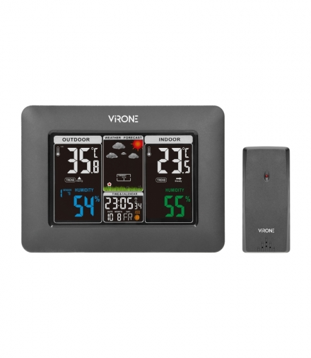 Bezprzewodowa stacja pogodowa z pomiarem temperatury i wilgotności zewnętrznej i wewnętrznej, czarna Orno WS-1/B