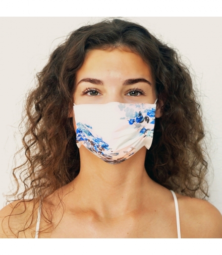 Maseczka dwuwarstwowa, biała w niebieskie róże Orno M-BRN-8-26