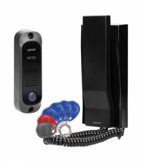 Zestaw domofonowy jednorodzinny z interkomem i czytnikiem breloków zbliżeniowych, czarny AVIOR Orno OR-DOM-JA-928/B
