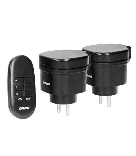 Zestaw bezprzewodowych mini gniazd sterowanych pilotem 2+1, IP44 Orno OR-GB-441