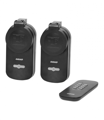 Zestaw bezprzewodowych gniazd sterowanych pilotem 2+1, IP44 , wersja Schuko Orno OR-GB-429(GS)