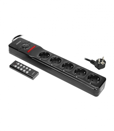 Przedłużacz 5 gniazd 2P+Z, sterowany bezprzewodowo, kabel 3x1,5mm², długość 3m, wersja schuko Orno OR-AE-13132(GS)