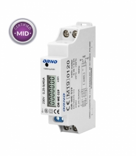 1-fazowy licznik energii elektrycznej, 40A, MID, wyjście impulsowe, 1 moduł, DIN TH-35mm Orno OR-WE-519