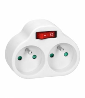 Rozgałęźnik 2x2P+Z z włącznikiem, biały Orno OR-AE-13187