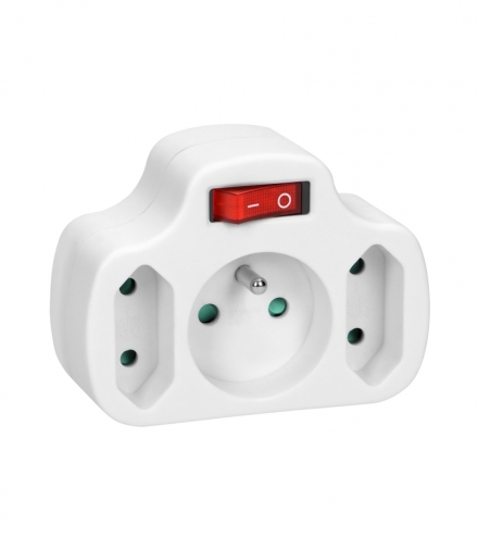 Rozgałęźnik 1x2P+Z, 2x2P/II z włącznikiem, biały Orno OR-AE-13191