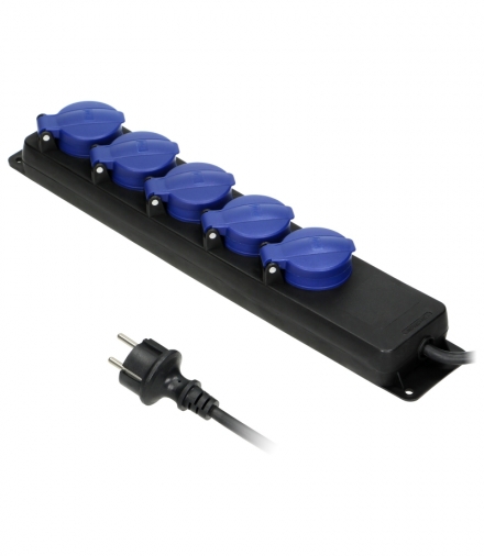 Przedłużacz warsztatowy bryzgoszczelny IP44, 5 gniazd 2P+Z (Schuko) IP44, przewód gumowy, H05RR-F 3x1,5mm², długość 3m Orno OR-A