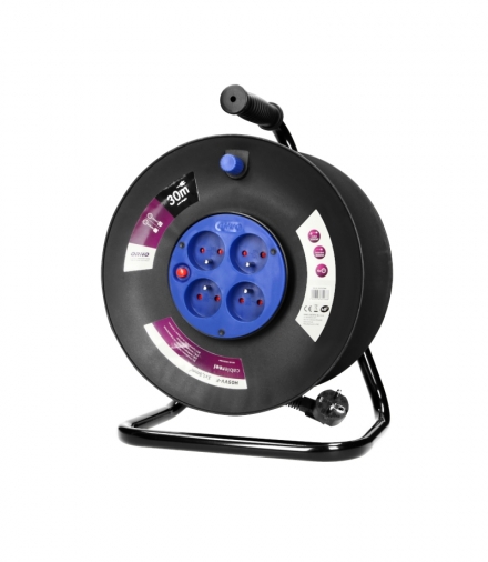 Przedłużacz bębnowy, 4 gniazda 2P+Z, kabel PVC H05VV-F 3x1,5mm², długość 30m, termik, przesłony torów prądowych. Orno OR-AE-1315