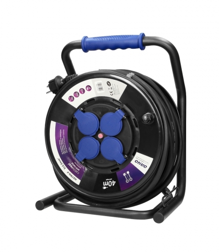 Przedłużacz bębnowy profesjonalny IP44, 4 gniazda 2P+Z, kabel gumowy olejoodporny, H07RN-F 3x2,5mm², długość - 40m, unikatowy st