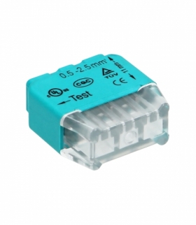 Złączka instalacyjna wciskana 3-przewodowa na drut 0,75-2,5mm² IEC 300V/24A Blister 10 szt. Orno OR-SZ-8004/3/B10