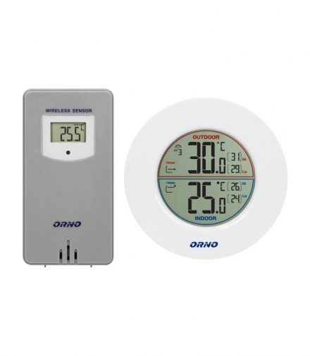 Bezprzewodowa stacja pogodowa z pomiarem temperatury zewnętrznej i wewnętrznej, biało-szara Orno OR-SP-3100/W-G