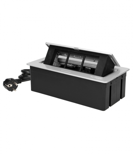 NOEN Kaseta meblowa wpuszczana w blat ze zintegrowaną ramką PCV na gniazda modułowe 3 x 45x45mm lub 6 x 22,5x45mm, przewód 1,5m,