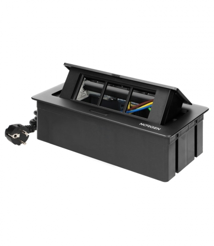 NOEN Kaseta meblowa wpuszczana w blat ze zintegrowaną ramką PCV na gniazda modułowe 3 x 45x45mm lub 6 x 22,5x45mm, przewód 1,5m,