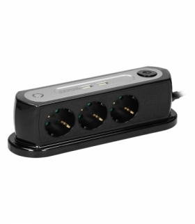 Listwa zasilająca nabiurkowa z wyłącznikiem 3x2P+Z(schuko), ładowarka 2xUSB 2.4A, Ogranicznik przepięć TYP 3, kabel H05VV-F 3x1,