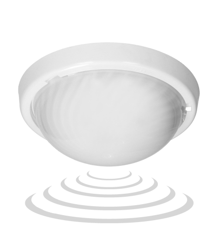 7070T/MAT-ALFA/MS/PL, oprawa oświetleniowa z mikrofalowym czujnikiem ruchu, 75W, E27, IP44, IK10, poliwęglan mleczny Orno A2210-