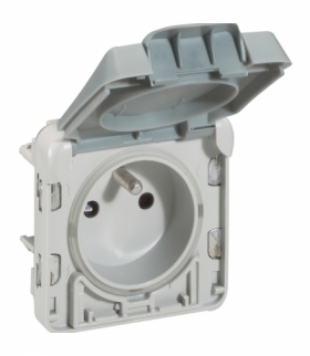PLEXO IP55 Gniazdo pojedyncze 2P+Z z klapką z przyciskiem SZARE 16A-250V Legrand 069555