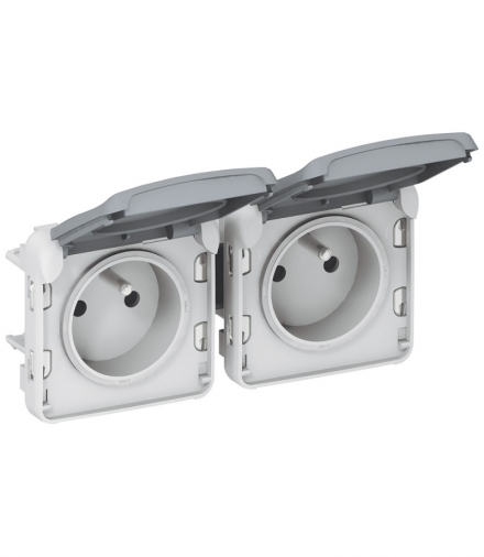 PLEXO IP55 Gniazdo podwójne poziome 2x2P+Z SZARE 16A-250V Legrand 069562