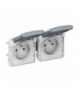 PLEXO IP55 Gniazdo podwójne poziome 2x2P+Z SZARE 16A-250V Legrand 069562