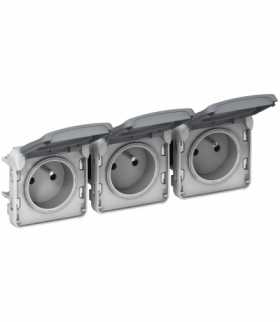 PLEXO IP55 Gniazdo potrójne poziome 3x2P+Z SZARE 16A-250V Legrand 069564