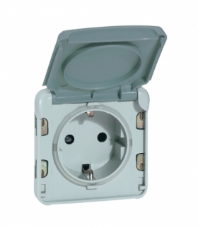 PLEXO IP55 Gniazdo pojedyncze 2P+Z SCHUKO SZARE 16A-250V Legrand 069570