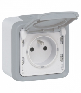 PLEXO IP55: Gniazdo pojedyncze 2P+Z z przysłoną SZARE komplet 16A-250V Legrand 069731
