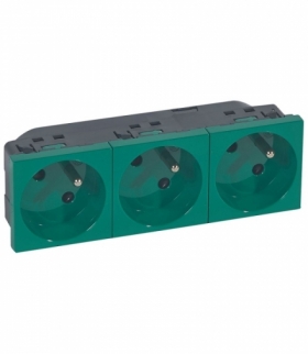 MOSAIC Gniazdo 3 x 2P+Z 16 A 250 V zespolone przekręcone pod kątem 45º zaciski automatyczne 6 modułowe Zielone Legrand 077163