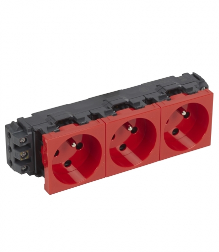 MOSAIC Gniazdo do kanałów DLP 3x2P+Z z blokadą/zaciski śrubowe CZERWONE 16A-250V Legrand 077343