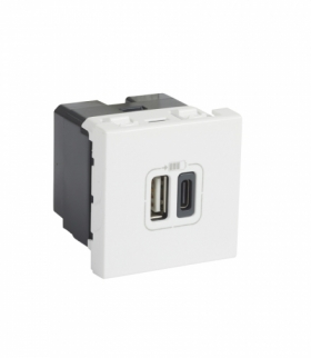 MOSAIC Ładowarka 2 x USB 2400 mA Typ-A + Typ-C Biały Legrand 077592