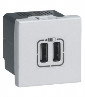 MOSAIC Ładowarka 2 x USB 2400 mA Typ-A + Typ-A aluminium Legrand 079394