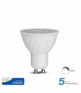 Żarówka LED GU10 6.5W, Chip SAMSUNG, Ciepła, Barwa:3000K, Kąt 38 stopni, Ściemniana, Trzonek:GU10 V-TAC 195