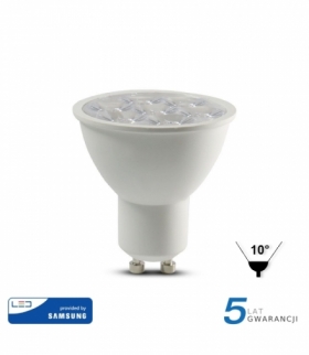 Żarówka LED GU10 6W, Chip SAMSUNG, Neutralna, Barwa:4000K, Kąt 10 stopniD, Trzonek:GU10 V-TAC 20027