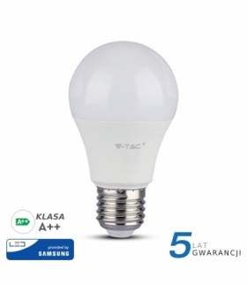 Żarówka LED E27 8.5W A60, Chip SAMSUNG, Ciepła, Barwa:3000K, Klasa: A++, Trzonek:E27 V-TAC 252