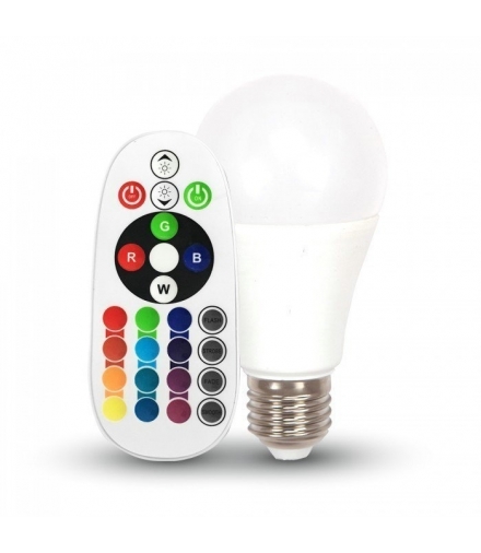 Żarówka LED E27 9W A60 sterowana pilotem, Barwa:RGB+6400K, Trzonek:E27 V-TAC 2768
