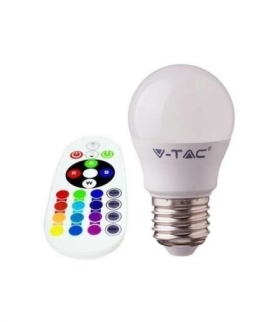 Żarówka LED E27 3.5W G45 sterowana pilotem, Barwa:RGB+6400K, Trzonek:E27 V-TAC 2774