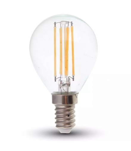 Żarówka LED V-TAC 6W Filament E14 Kulka P45 Przeźroczysta VT-2466 6400K 600lm