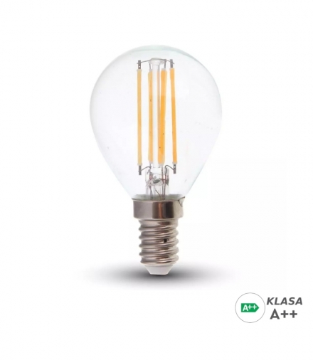 Żarówka LED V-TAC 6W Filament E14 Kulka P45 Przeźroczysta VT-2486 4000K 800lm